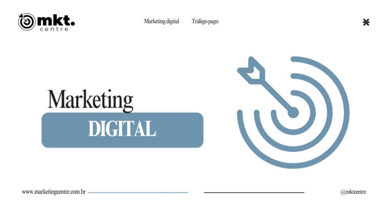 Banner da Mkt Centre sobre Marketing Digital, com um ícone de alvo para simbolizar a importância de estratégias focadas em metas para o crescimento de empresas.